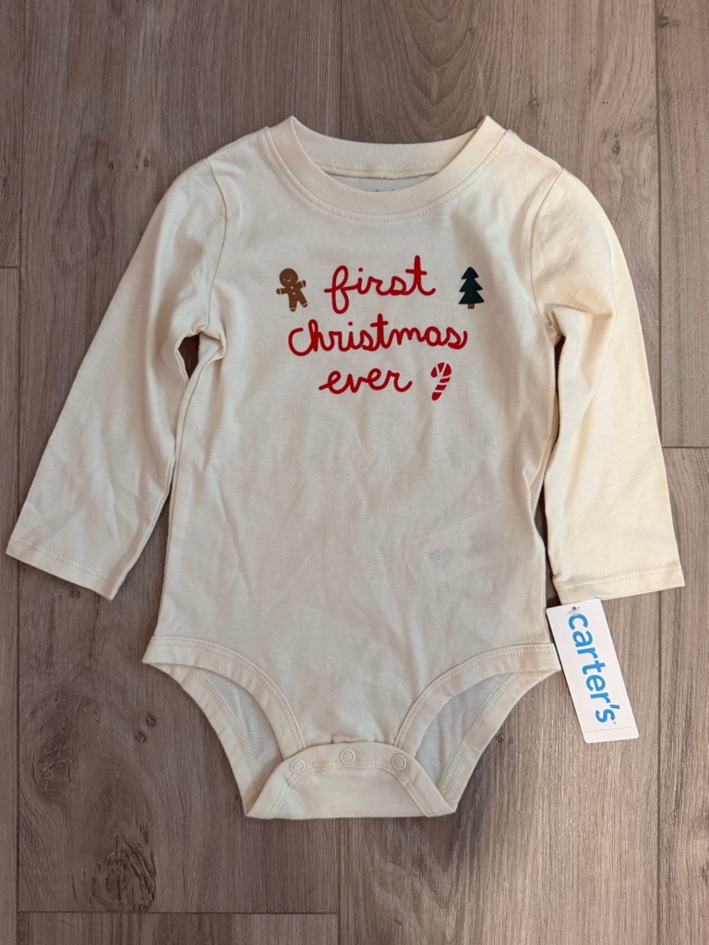 Carter's Cream Long-Sleeve 'First Christmas Ever' One-Piece